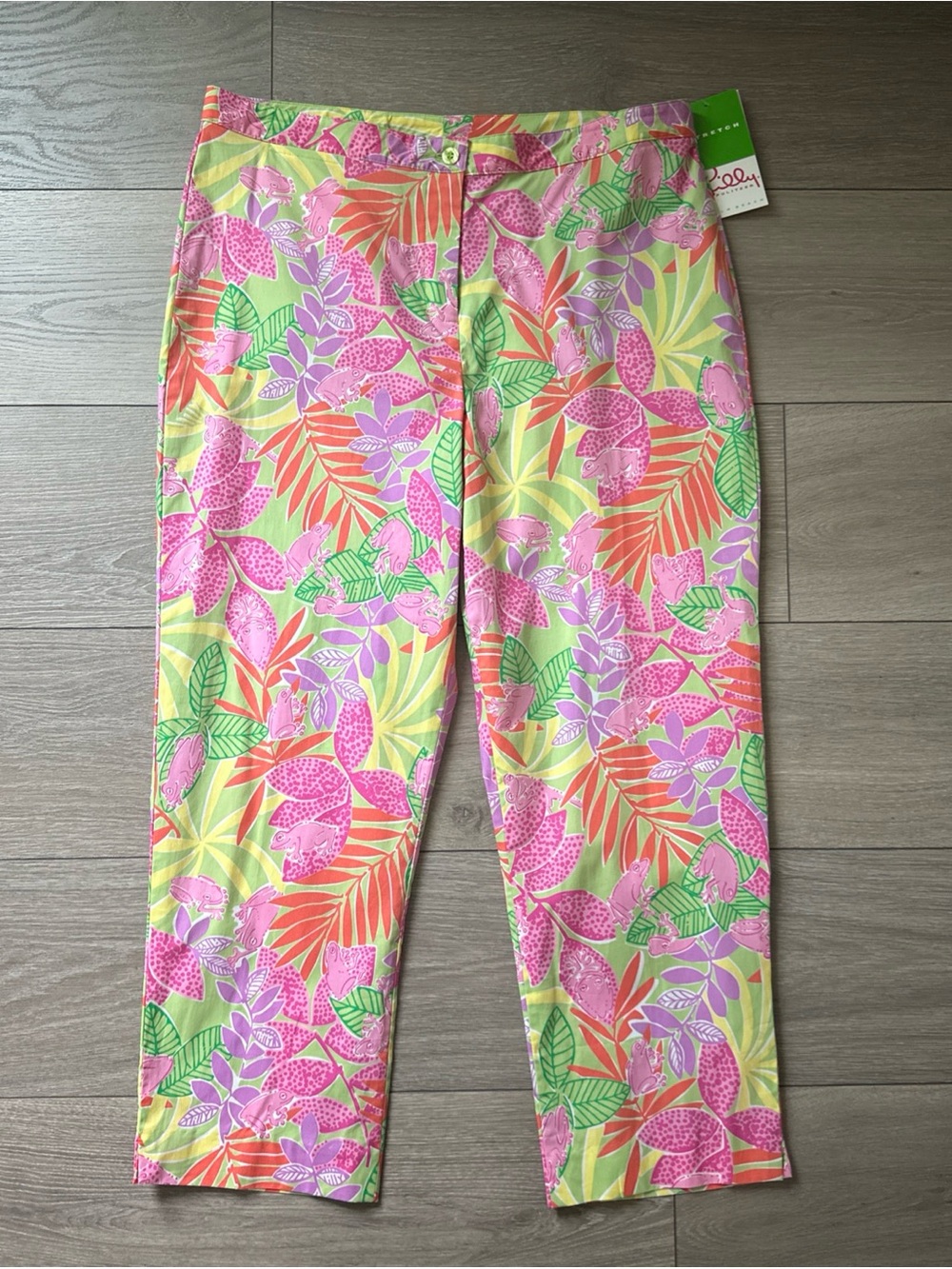 Vintage Lilly Pulitzer Pants Size 14 Frog Tropical Floral Crop Resort Wear Vacay